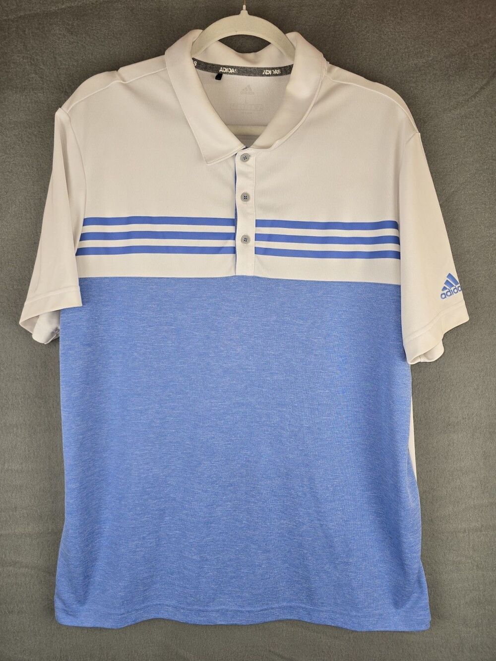 Adidas Polo Shirt Mens Large Golf Colorblock Heathered Striped Performance Blue